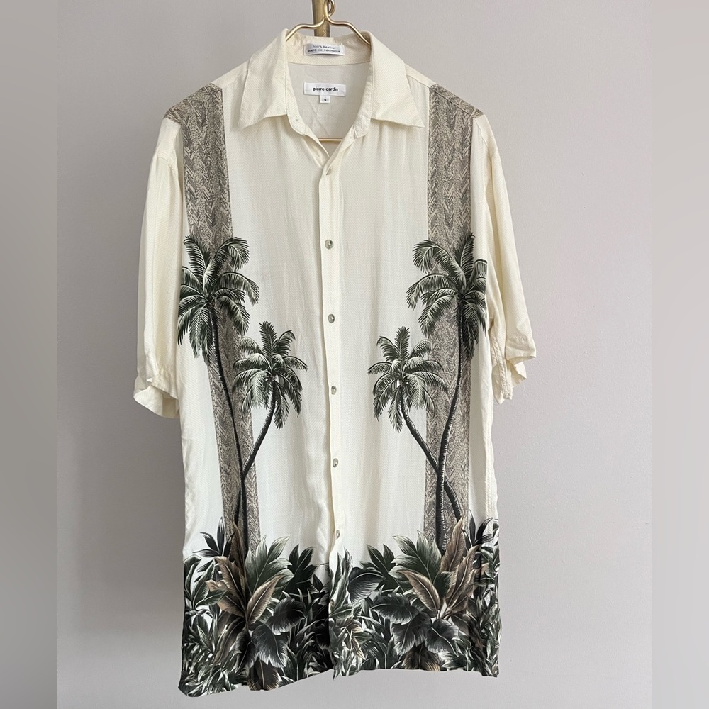 Pierre Cardin Cream tropical casual summer vacation Shirt S